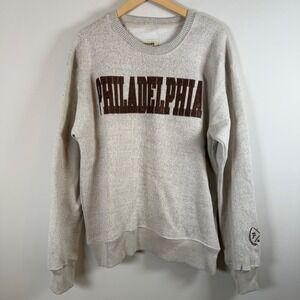 New York Popular Philadelphia Crewneck Sweatshirt Large Oatmeal Graphic Pullover